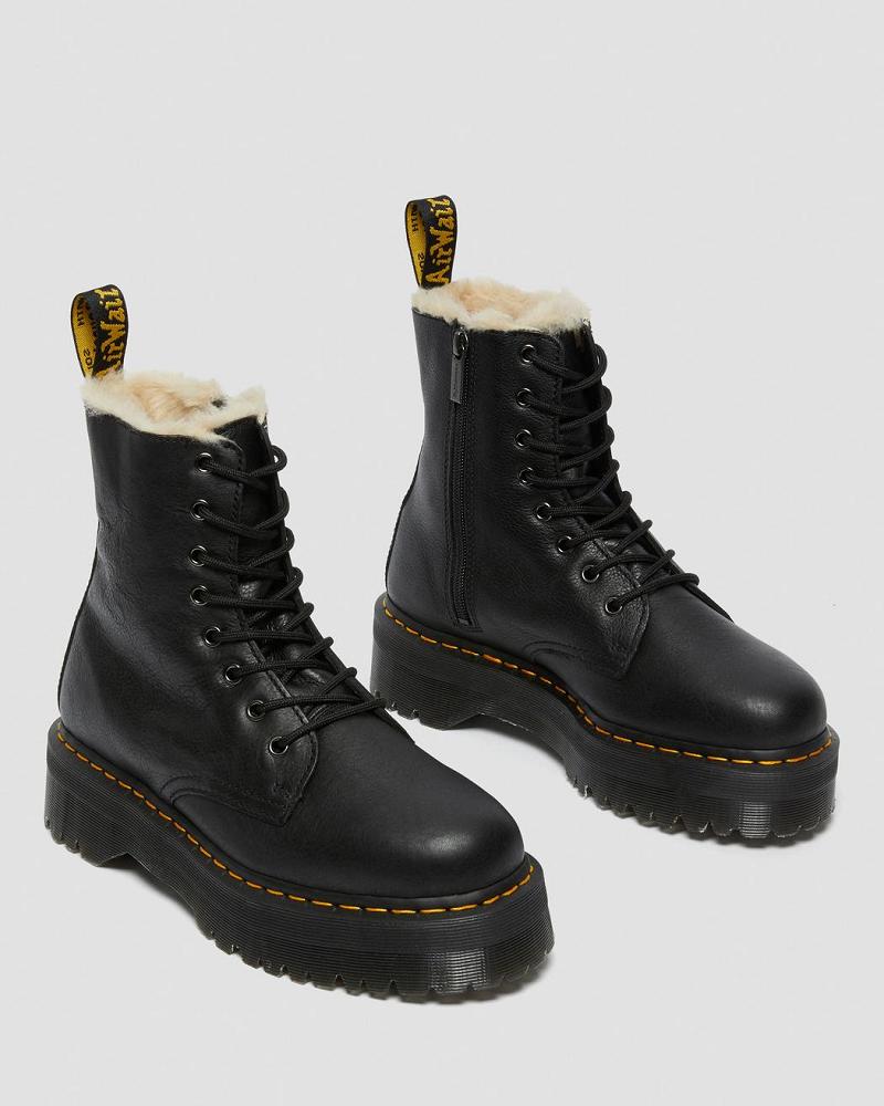 Dr Martens Jadon Læder Faux Fur Forede Platform Vinterstøvler Herre Sort | DK 577ILH